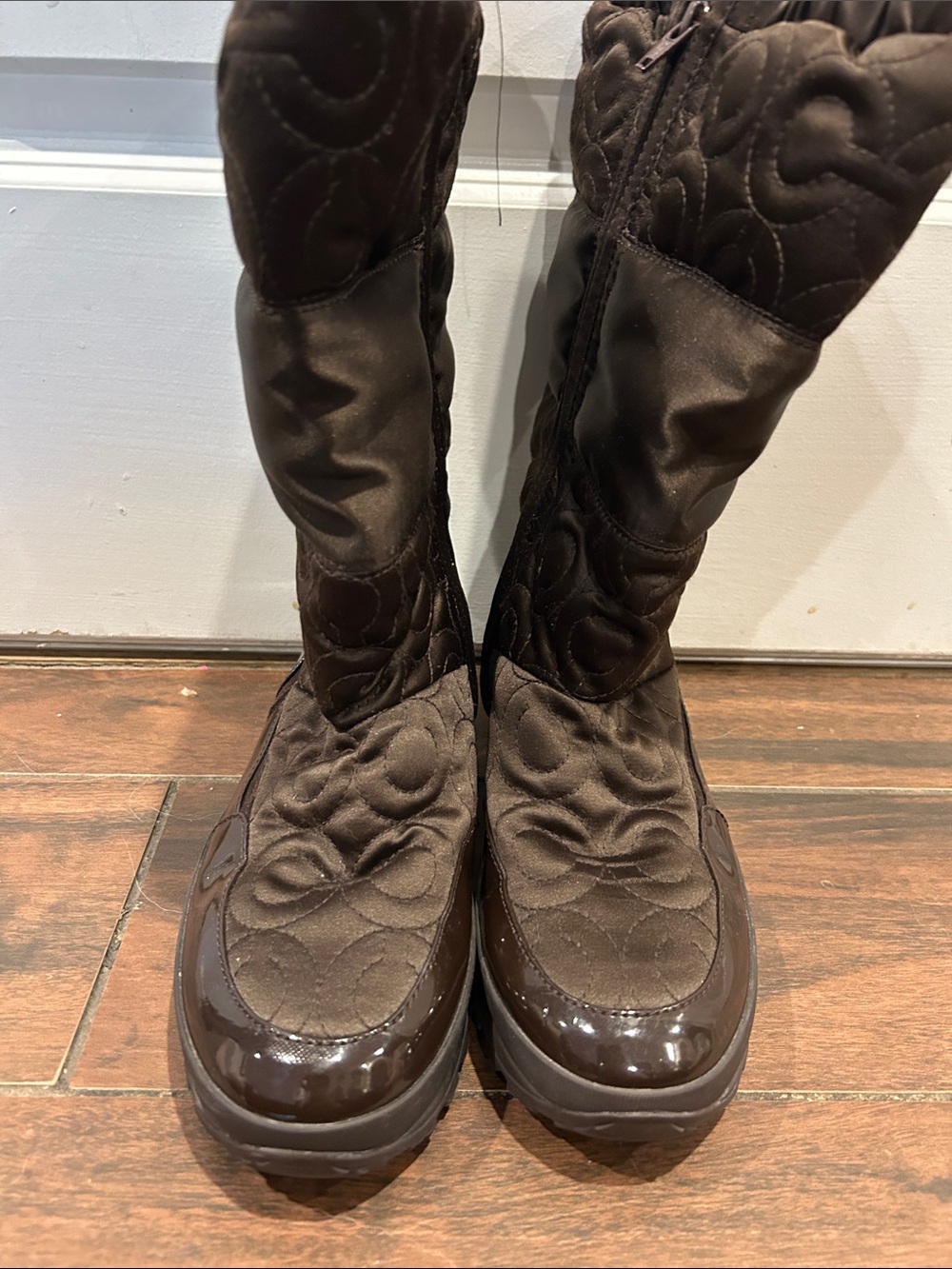 Coach Brown Quilted Mid-Calf Heeled Boots